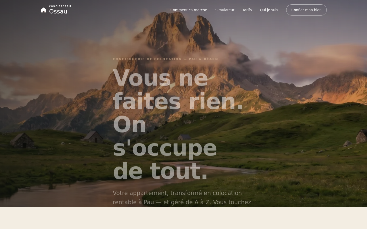 Page d'accueil de Conciergerie Ossau, conciergerie et gestion de colocation à Pau